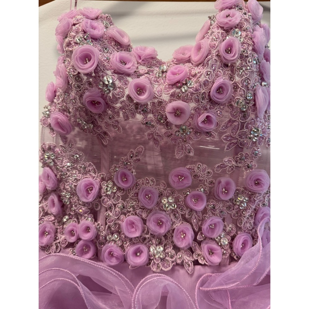 Jovani Lavender Beaded 3D Floral Ruffle Cocktail Prom Mini Dress Strapless  6 - Picture 3 of 7